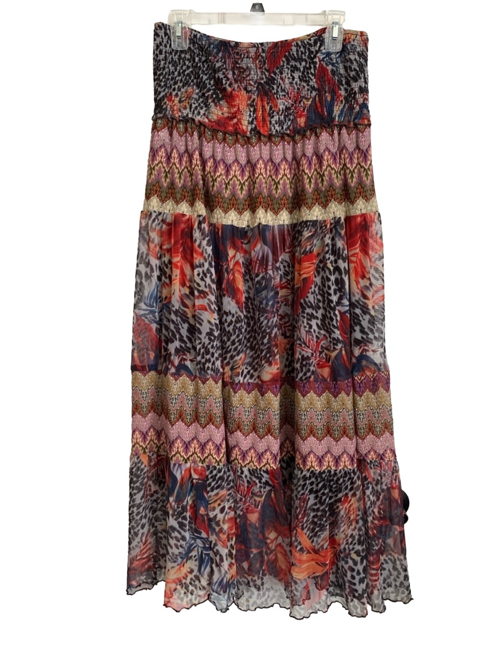 Women’s Colorful Print Mesh Strapless Lined Dress or Maxi Skirt